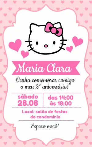 Convite de Aniversário Hello Kitty para Editar Online