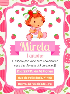 Convite de Aniversário Moranguinho Baby para Editar Online