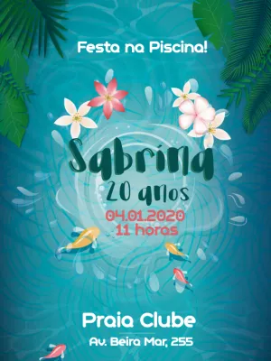 Convite de Aniversário na Piscina Tropical para Editar Online