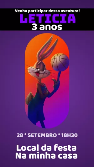 Convite Aniversário Pernalonga Space Jam para Editar Online