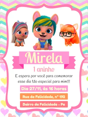 Convite de Aniversário Vip Pets para Editar e Imprimir