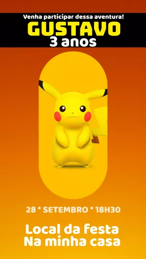 Convite de Aniversário Pokémon Pikachu para Editar Online