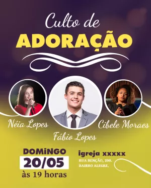 Flyer para Culto de Adoração com Fotos para Editar Online