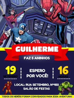 Convite de Aniversário Vingadores para Editar Online