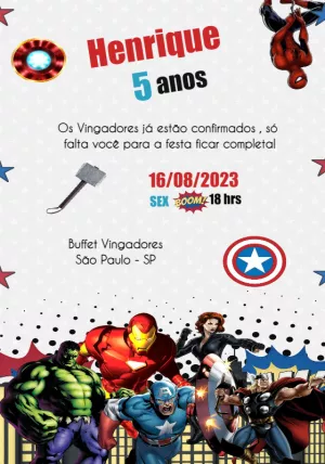 Invitación de cumpleaños Los Vengadores – Estático – Convites Personalizados