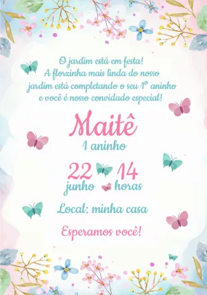 Convite de Aniversário Jardim das Borboletas Editável Online