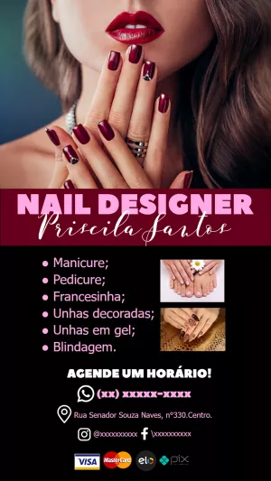 Cartão de Visita Nail Designer Manicure para Editar Online