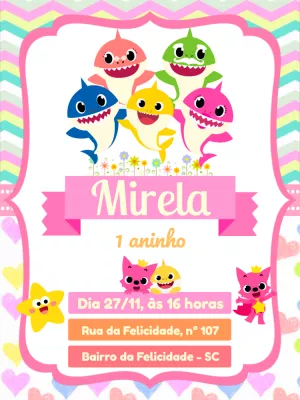 Convite de Aniversário Baby Shark para Editar Online