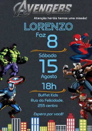Invitación de cumpleaños Los Vengadores – Estático – Convites Personalizados