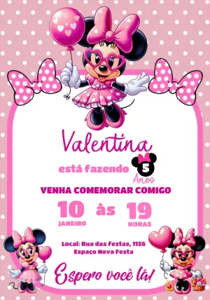Convite de Aniversário Minnie Mouse Rosa para Editar Online