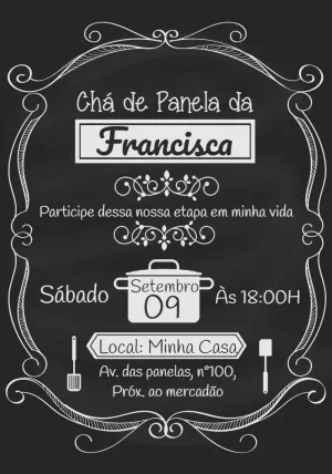 Convite Chá de Panela Quadro Negro para Editar Online