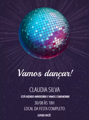 Convite Aniversário Disco Danceteria para Editar Online