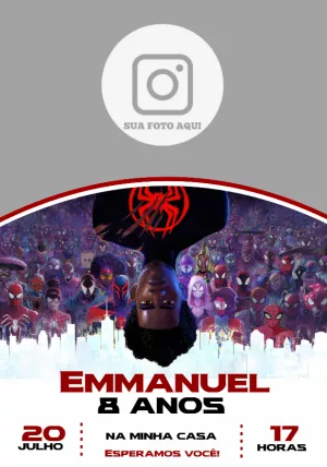 Convite Aniversário Homem Aranha com Foto para Editar Online