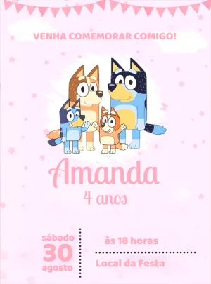 Convite de Aniversário Bluey e Bingo para Editar Online