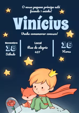 Convite Aniversário Pequeno Príncipe com Estrelas para Editar