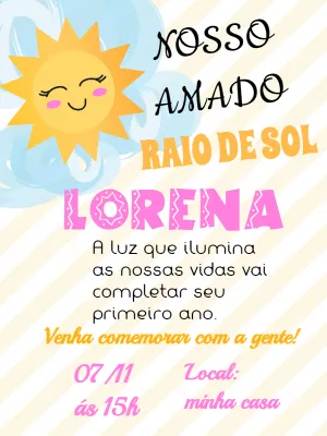 Convite Aniversário Raio de Sol para Editar Online e Imprimir