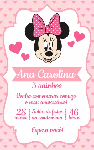 Convite de Aniversário Minnie Mouse Rosa para Editar Online