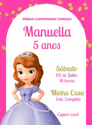 Convite Aniversário Princesa Sofia para Editar Online
