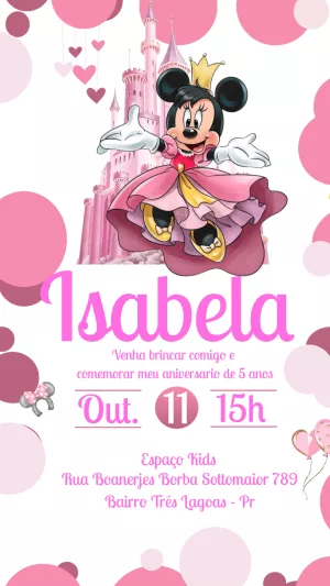 Convite Aniversário Minnie Princesa Rosa para Editar