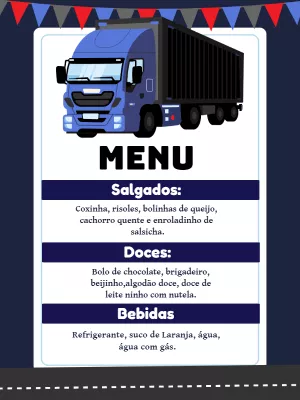 Menu de Aniversário Tema Caminhão para Editar Online