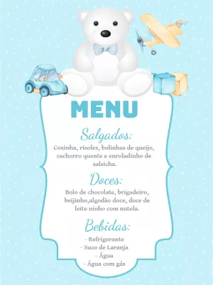 Menu de Aniversário Ursinho para Editar Online
