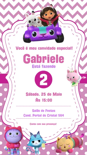 Invitación de cumpleaños La casa de muñecas de Gabby – Estático – Gisele