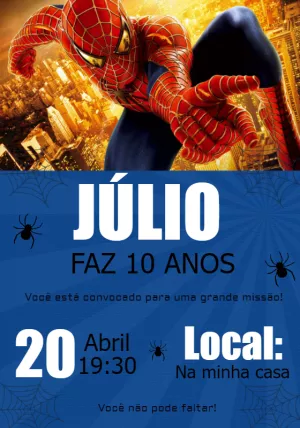 Convite de Aniversário Homem Aranha para Editar Online