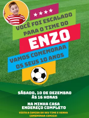 Convite Aniversário Futebol com Foto para Editar Online