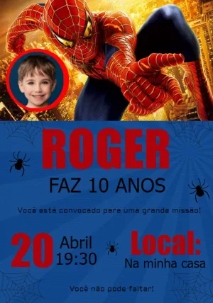 Convite Aniversário Homem Aranha com Foto para Editar Online