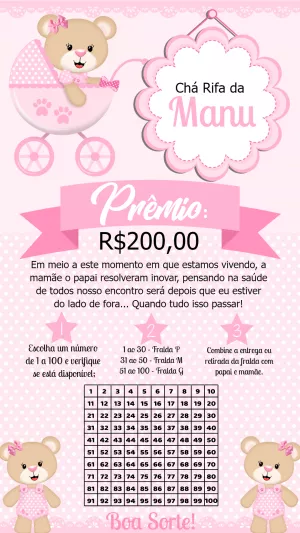 Convite Chá Rifa Ursinha Princesa para Editar Online