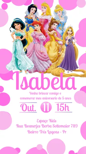 Convite de Aniversário Princesas da Disney para Editar Online