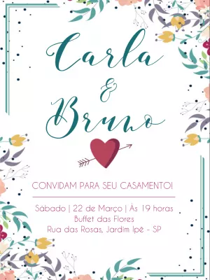 Convite de Casamento Floral Colorido para Editar Online