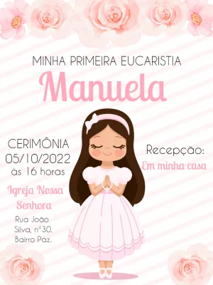 Convite Primeira Eucaristia Menina Delicado para Editar Online