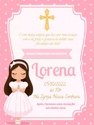 Convite Primeira Eucaristia Menina Delicado para Editar Online