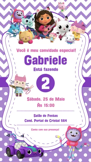 Invitación de cumpleaños La casa de muñecas de Gabby – Estático – Gisele