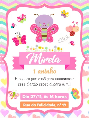 Convite Aniversário Jardim das Borboletas para Editar Online
