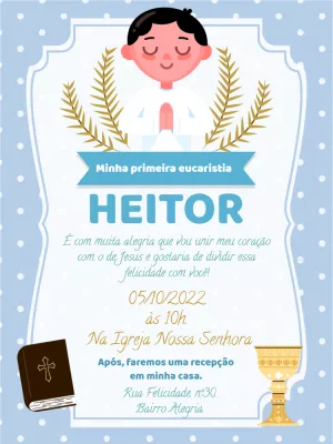 Convite Primeira Eucaristia Menino Azul para Editar Online