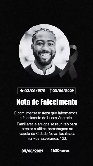 Nota de Falecimento com Foto para Editar e Compartilhar Online