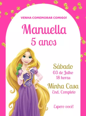 Convite de Aniversário Rapunzel Enrolados para Editar Online