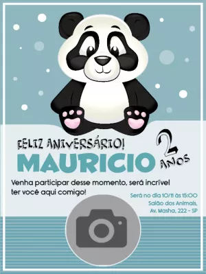 Convite Aniversário Panda com Foto para Editar Online