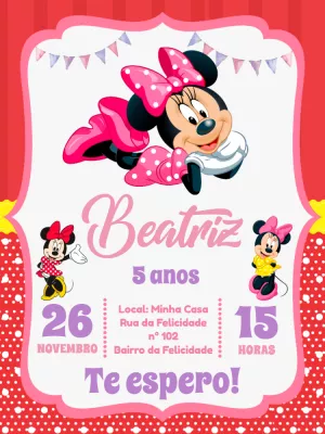 Convite de Aniversário Minnie Mouse Rosa para Editar Online