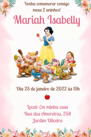 Convite de Aniversário Branca de Neve para Editar Online