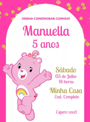 Convite Aniversário Ursinhos Carinhosos Rosa para Editar Online