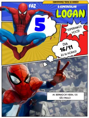 Convite de Aniversário Homem Aranha para Editar Online