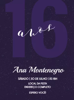 Convite de 16 Anos Céu Estrelado Roxo para Editar Online