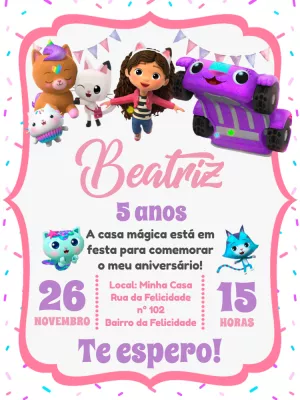 Convite Aniversário A Casa Mágica da Gabby para Editar Online