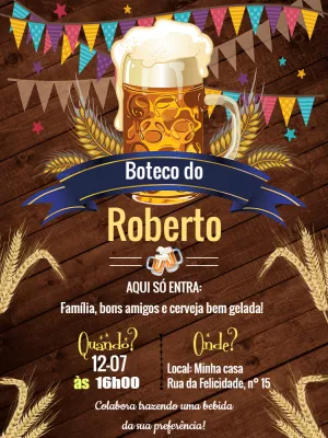 Convite de Aniversário Boteco com Chopp para Editar Online