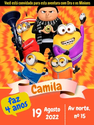 Convite de Aniversário Minions para Editar Online
