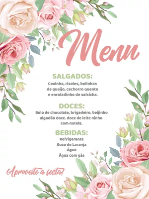 Menu de Aniversário Floral com Rosas para Editar Online