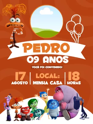 Convite Aniversário Divertida Mente 2 com Foto para Editar